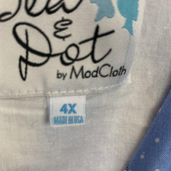 Bea & Dot ModCloth Dress Womens 4X Blue Cat Print Fit & Flare Pockets - Picture 5 of 10